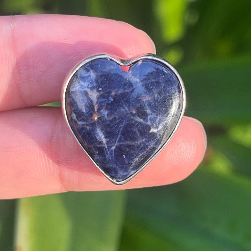 Size 7.75 925 silver plated sodalite heart ring 2266‎